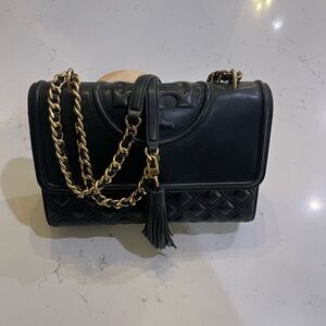 Tory Burch Black Quilted Shoulder Bag with Gold Chain